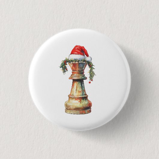 Christmas Chess King Pin Button – Watercolor Chess (Voorkant)