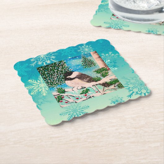 Christmas Chickadee Chatter Bord Kartonnen Onderzetters (Gebogen)