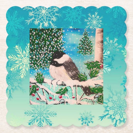 Christmas Chickadee Chatter Bord Kartonnen Onderzetters (Voorkant)
