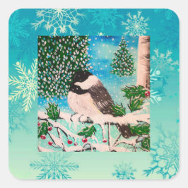 Christmas Chickadee Chatter Bord Vierkante Sticker