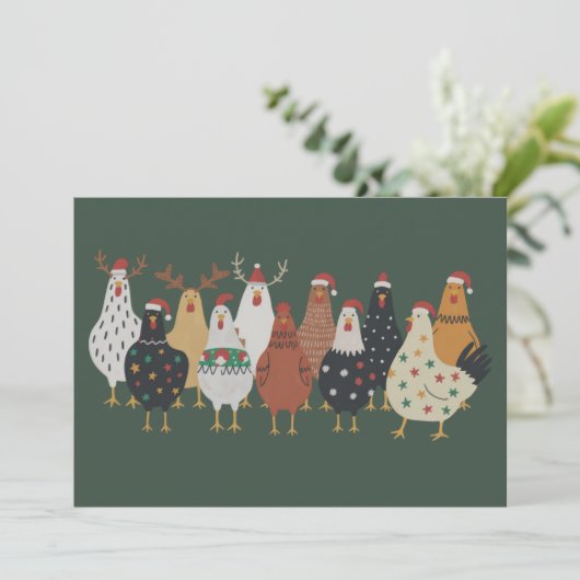 Christmas Chicken Farm Lights Animal Lovers Gift  Feestdagenkaart (Staand voorkant)