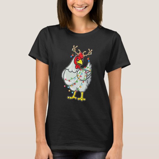 Christmas Chicken Reindeer Antlers Lights Pajama T-shirt (Voorkant)
