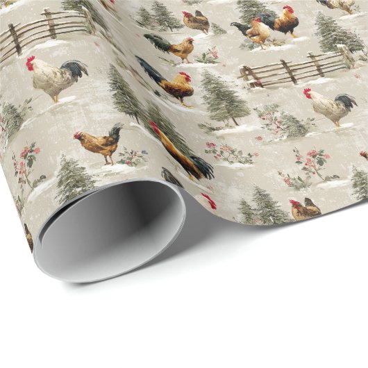 Christmas Chickens and Roosters Farmyard Winter  Cadeaupapier (Rol Hoek)