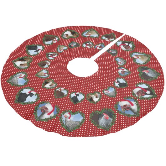 Christmas Chickens in Heart Wreaths Polka Dots Kerstboom Rok (Gekanteld)