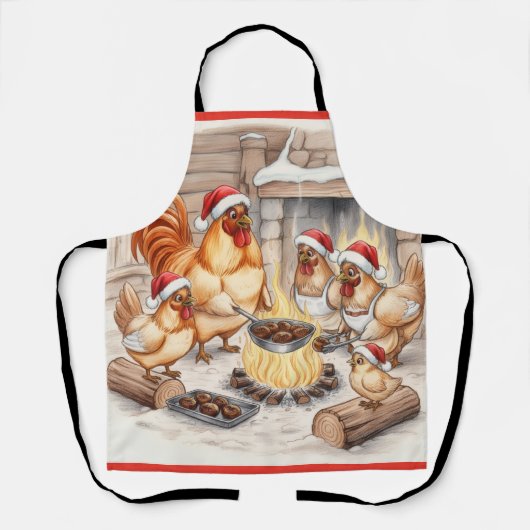Christmas Chickens Roasting Chestnuts, Apron Schort (Voorkant)