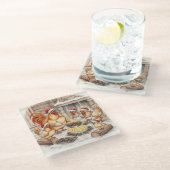 Christmas Chickens Roasting Chestnuts, Coaster Glazen Onderzetter (Schuin)