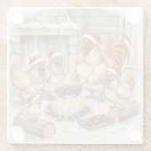 Christmas Chickens Roasting Chestnuts, Coaster Glazen Onderzetter (Achterkant)