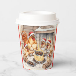 Christmas Chickens Roasting Chestnuts, Cups Papieren Bekers