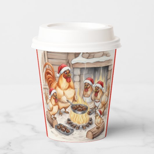 Christmas Chickens Roasting Chestnuts, Cups Papieren Bekers (Voorkant)