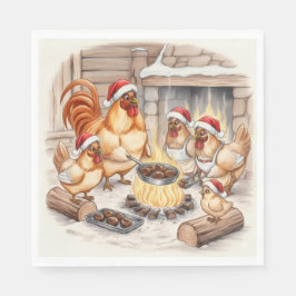 Christmas Chickens Roasting Chestnuts, Napkins Servet