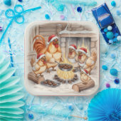 Christmas Chickens Roasting Chestnuts, Plates Papieren Bordje (Feest)