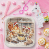 Christmas Chickens Roasting Chestnuts, Plates Papieren Bordje (Feest)