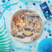 Christmas Chickens Roasting Chestnuts, Plates Papieren Bordje (Feest)