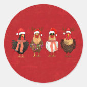 Christmas Chickens Ronde Sticker (Voorkant)
