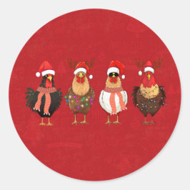 Christmas Chickens Ronde Sticker