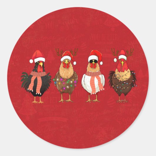 Christmas Chickens Ronde Sticker (Voorkant)