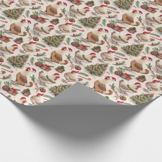 Christmas Chickens Wrapping Paper Cadeaupapier (Hoek)