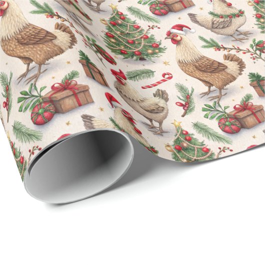 Christmas Chickens Wrapping Paper Cadeaupapier (Rol Hoek)