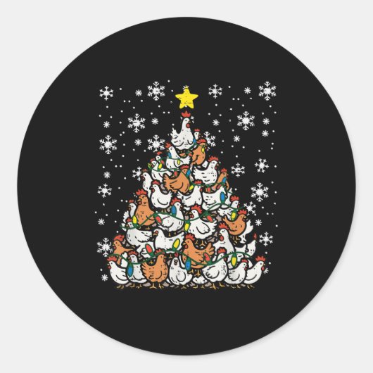 Christmas Chickens Xmas Tree Hens Farm Farmer Wome Ronde Sticker (Voorkant)