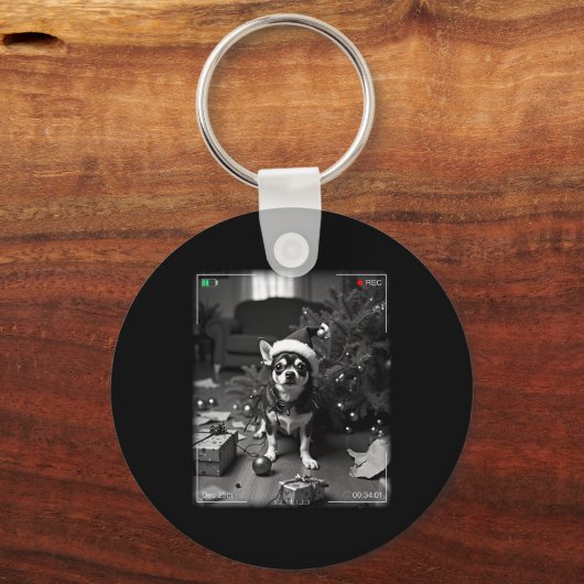 Christmas Chihuahua Caught On Camera  Sleutelhanger (Voorkant)