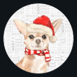 Christmas Chihuahua Dog Waterverf Santa Ronde Sticker<br><div class="desc">Perfect voor cadeauverpakking en leuk voor het hondenliefhebber van vakantie Chihuahua,  deze grappige hondenkerst.</div>