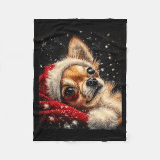 Christmas Chihuahua On A Long Sleeve Fleece Deken (Voorkant)