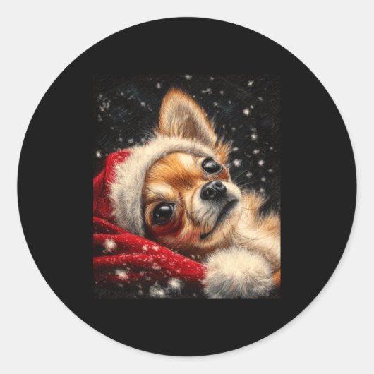 Christmas Chihuahua On A Long Sleeve  Ronde Sticker (Voorkant)