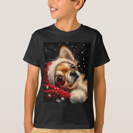Christmas Chihuahua On A Long Sleeve  T-shirt (Voorkant)