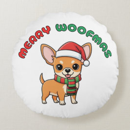 Christmas Chihuahua Round Pillow: Merry Woofmas Rond Kussen