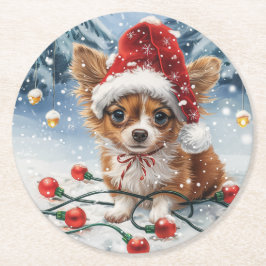 Christmas Chihuahua Santa Dog Ronde Kartonnen Onderzetter