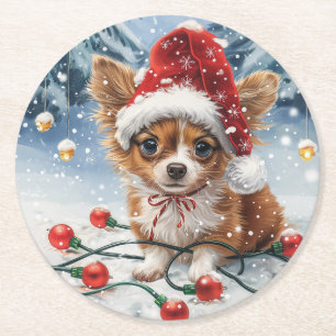 Christmas Chihuahua Santa Dog Ronde Kartonnen Onderzetter