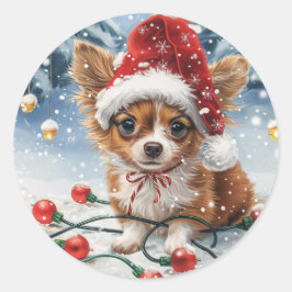 Christmas Chihuahua Santa Dog Ronde Sticker