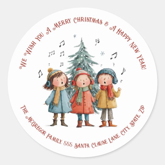 Christmas Children Singing Festive Holiday Sticker (Voorkant)