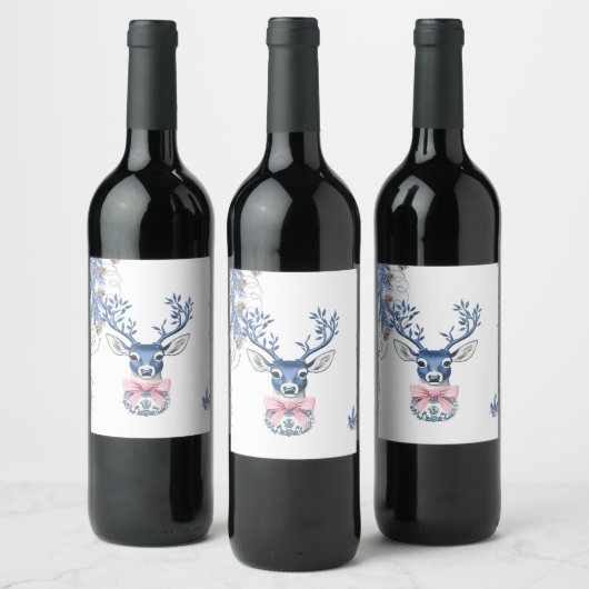 Christmas Chinoiserie Deer Wijn Etiket (Flessen)