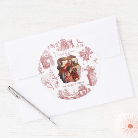 Christmas Chinoiserie Photo Ronde Sticker (Envelop)