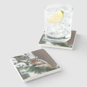 Christmas Chipmunk Stone Onderzetter (Zijkant)