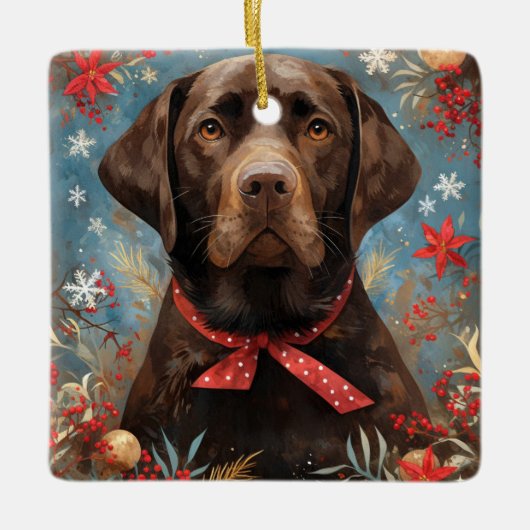 Christmas Chocolate Lab Hond Keramisch Ornament (Voorkant)
