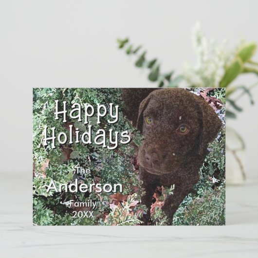 Christmas Chocolate Labrador Dog "Happy Holidays"  Kaart (Staand voorkant)