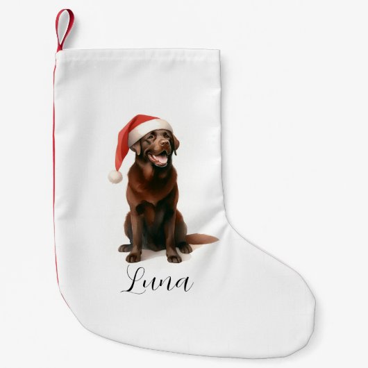 Christmas Chocolate Labrador Dog Pet Kous Kleine Kerstsok (Voorkant)