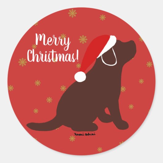 Christmas Chocolate Labrador Puppy Ronde Sticker (Voorkant)