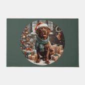Christmas Chocolate Labrador Retriever Dog Deurmat (Voorkant)
