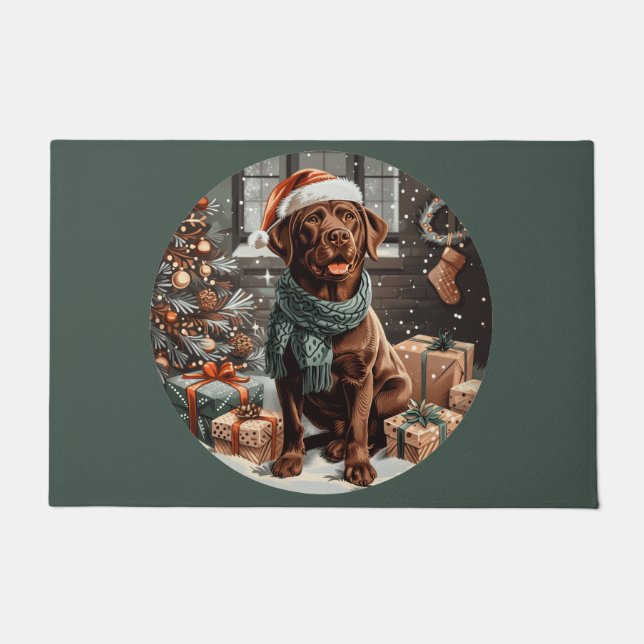 Christmas Chocolate Labrador Retriever Dog Deurmat (Voorkant)