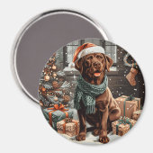 Christmas Chocolate Labrador Retriever Dog Magneet (Voorkant / Achterkant)