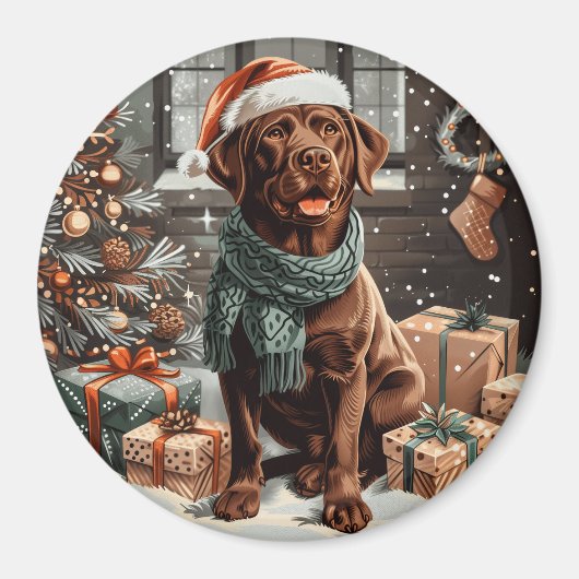 Christmas Chocolate Labrador Retriever Dog Magneet (Voorkant)