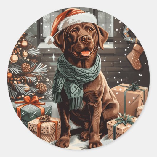 Christmas Chocolate Labrador Retriever Dog Ronde Sticker (Voorkant)