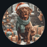 Christmas Chocolate Labrador Retriever Dog Ronde Sticker<br><div class="desc">Schattigee illustratie van Labrador Retriever honden verkleed voor Kerstmis. Perfect voor dierenliefhebbers of hondenouders tijdens het vakantieseizoen.</div>