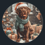 Christmas Chocolate Labrador Retriever Dog Ronde Sticker<br><div class="desc">Schattigee illustratie van Labrador Retriever honden verkleed voor Kerstmis. Perfect voor dierenliefhebbers of hondenouders tijdens het vakantieseizoen.</div>