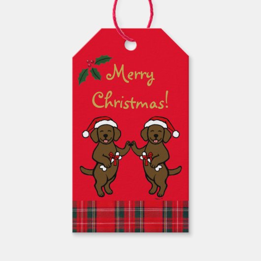Christmas Chocolate Labradors Cartoon Cadeaulabel (Voorkant)