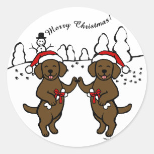 Christmas Chocolate Labradors Cartoon Ronde Sticker