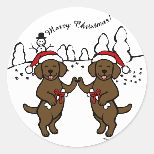 Christmas Chocolate Labradors Cartoon Ronde Sticker (Voorkant)